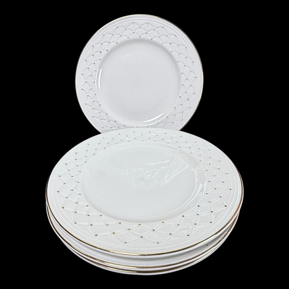 Gibson Golden Basket White and Gold Bread‎ and Butter/Dessert Plates 6" Set of 4